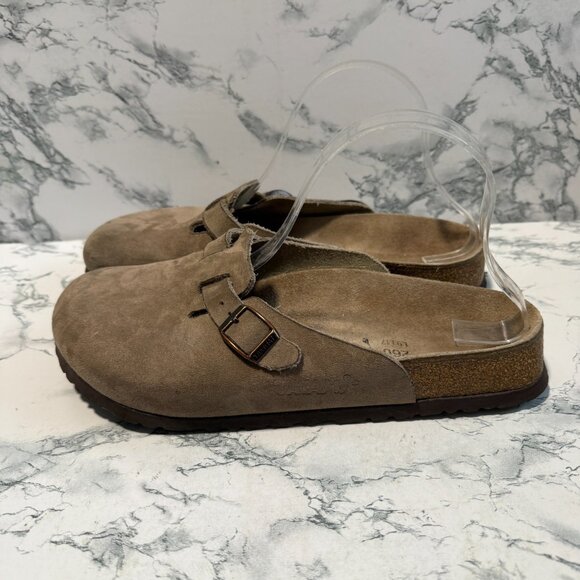 Birkenstock Tatami Women 9N Boston Clog Shoe Comfort Slip On Beige Suede Buckle - Picture 3 of 5